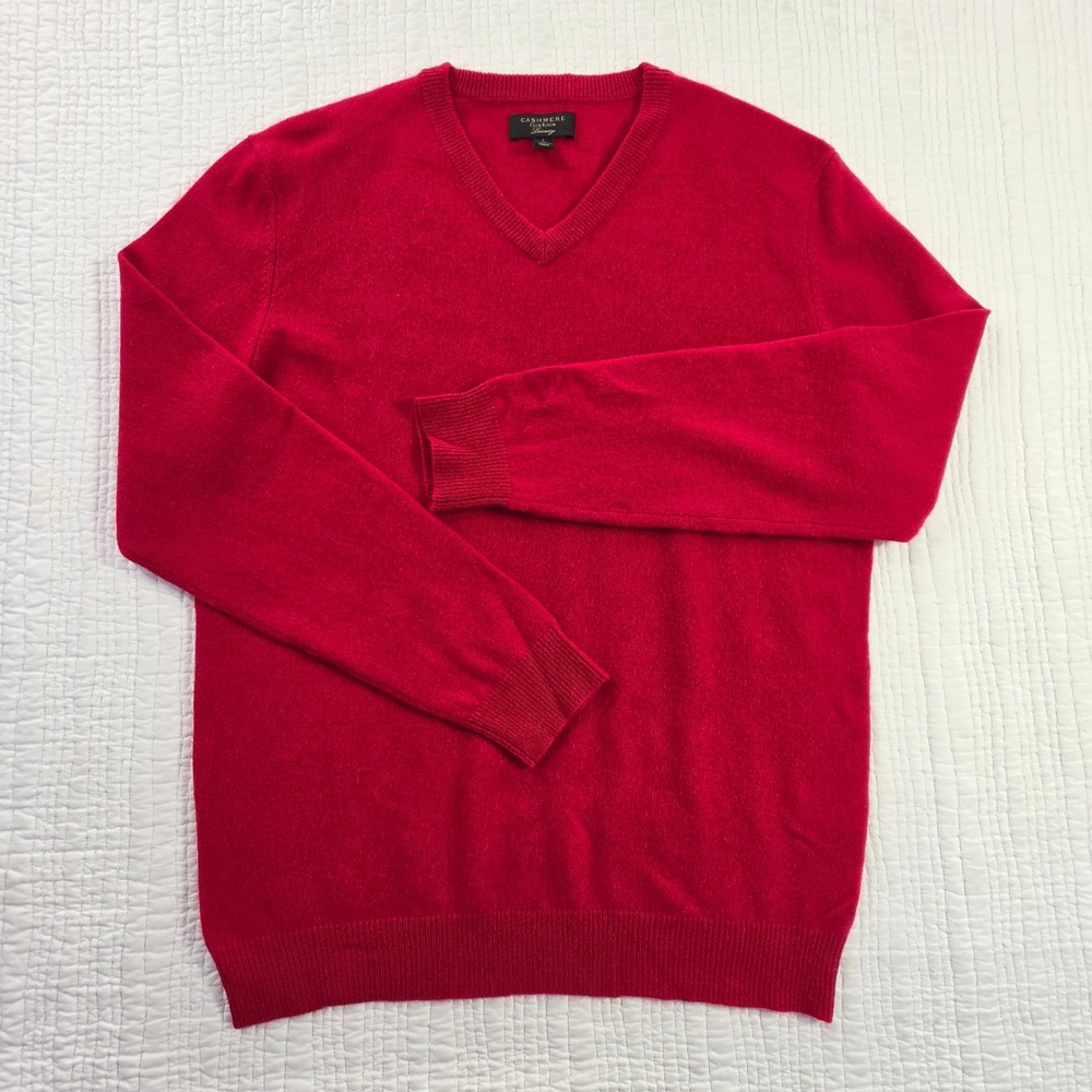 Club Room Luxury 100% Cashmere V-Neck Sweater Mens Large Red Pullover Top EUC